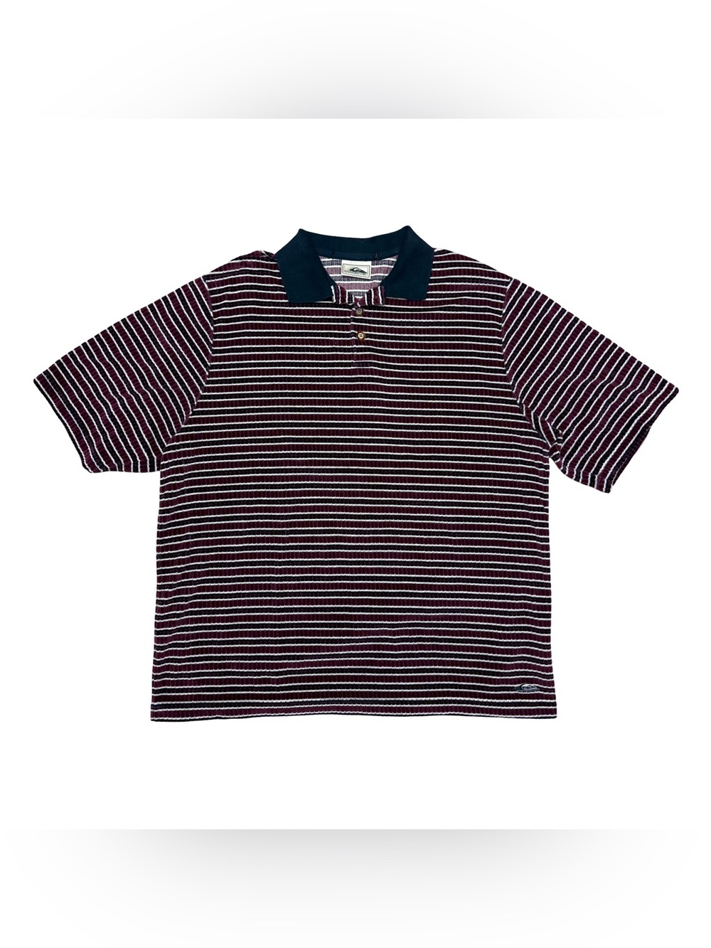 Vintage 90s Quiksilver Textured Striped Polo Shirt Skate Surf Burgundy XL